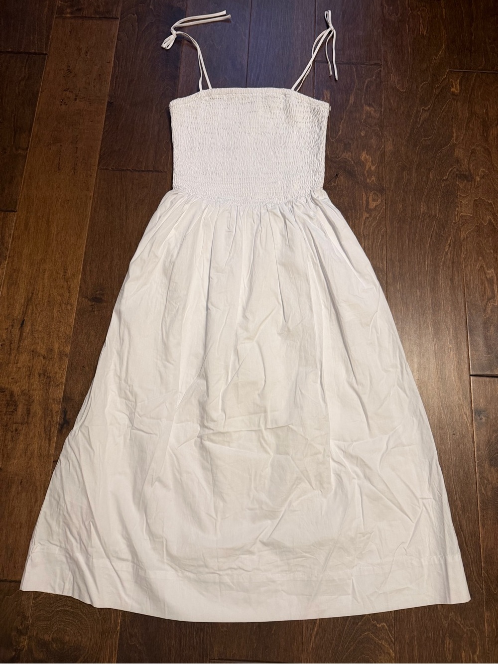 Astr White Smocked Midi Dress with Tie Straps